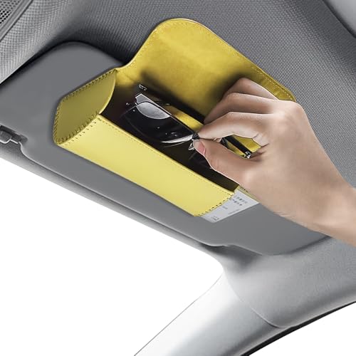 Sunglasses Holder for Car Sun Visor, Leather Auto Eyeglasses Storage Case with Hidden Magnetic Closure, Universal Protective Glasses Organizer Box, Visor Accessories for Woman Man (Yellow) - color: Yellow