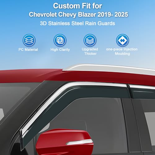 Sze Rain Guards Compatible with Chevy Blazer 2019-2026 Side Window Deflectors Anti-Rain Window Visors with Tape 304 Stainless Steel Trim–Noise Reduction & All-Weather Protection Outside Channel-4pcs - style: Blazer 2019-2024 2025