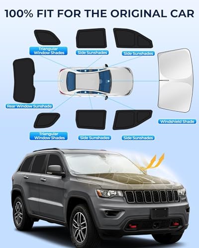 for Jeep Grand Cherokee 2011-2021 Car Window Shades, 8pcs Privacy Sun Shade Set for Front Windshield Side and Rear Windows, Full Window Covers Keeps Vehicle Cool for Camping Napping - size: fit for Jeep Grand Cherokee 2011-2021