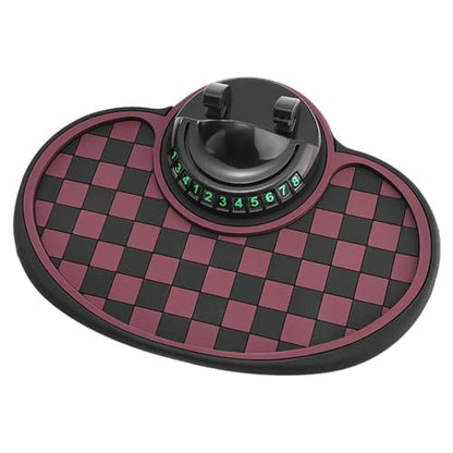 Multifunction Car Anti-Slip Mat, Non-Slip Dashboard Mat with 360° Rotating Phone Holder Temporary Parking Number Plate, Dashboard Grip Pad (Coffee) - color: Coffee