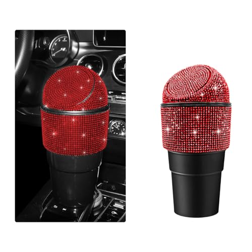 Yourkar Bling Car Trash Can with Lid, Sparkling Crystal Auto Garbage Can with Leak-Proof Lid, Multipurpose Waterproof Trash Bin for Automotive Home Office Kitchen Bedroom (Red) - color: Red