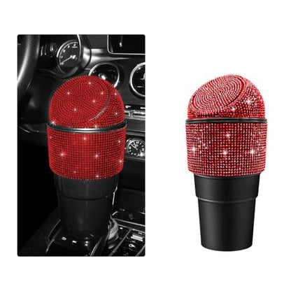 Yourkar Bling Car Trash Can with Lid, Sparkling Crystal Auto Garbage Can with Leak-Proof Lid, Multipurpose Waterproof Trash Bin for Automotive Home Office Kitchen Bedroom (Red) - color: Red