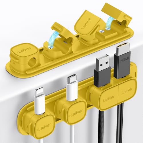 6 Pack Magnetic Cable Clips [1s Open/Lock], Laitver Cord Organizer Holder Strong Adhesive Desk Cable Management- Organize Charging Cords Neatly for Home, Office, Car,Desk, Nightstand-Yellow - color: Yellow