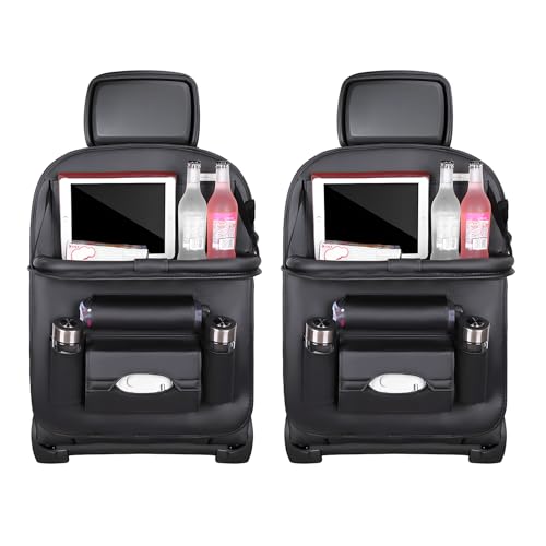 povtii 2 PCS Car Seat Back Pocket, Waterproof Leather Auto Back seat Organizer for Kids, Upgraded Car Organizer with Tablet Holder Pockets, Universal Interior Car Accessories (Black) - color: Black