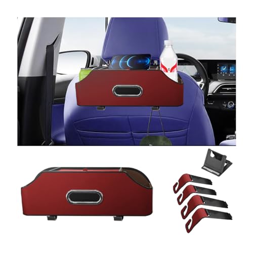 AUCELI Car Seat Back Organizer with Cup Holder and Tissue Box, Headrest Hanging Storage Box with Hooks and Phone Holder, Multi-Function Travel Tray for Kids, Road Trip Car Accessories - color: Red