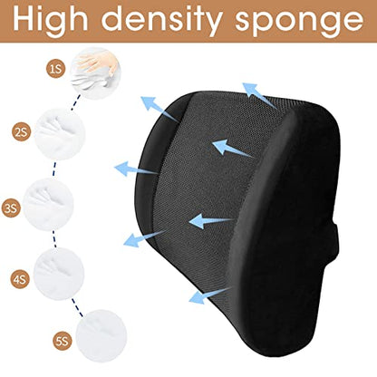 MEKBOK Memory Foam Lumbar Support Pillow Back Cushion Designed for Lower Back Pain Relief by - Provides Maximum Back Support for Car, Home/Computer/Office Chair, Recliner - Adjustable Strap