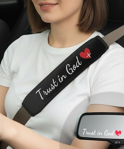 2 Pack Car Seat Belt Cover Pad with 3 PCS Trust in God Rearview Mirror Stickers,Soft Seatbelt Cushion Covers, Christian Car Accessories Gifts for Women and Men - color: Trust in God White