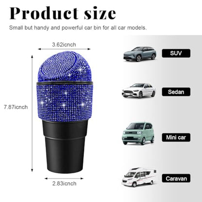 Yourkar Bling Car Trash Can with Lid, Sparkling Crystal Auto Garbage Can with Leak-Proof Lid, Multipurpose Waterproof Trash Bin for Automotive Home Office Kitchen Bedroom (Blue) - color: Blue