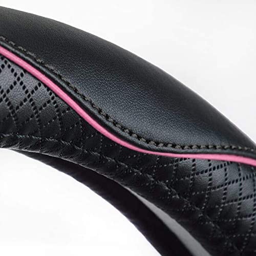 Rueesh Microfiber Leather Steering Wheel Cover Anti-Slip Matte Finish Auto Car Wheel Cover Universal 15 Inch Wheel Cover for Car Embossing Pattern (Pink Line) - color: Pink Line