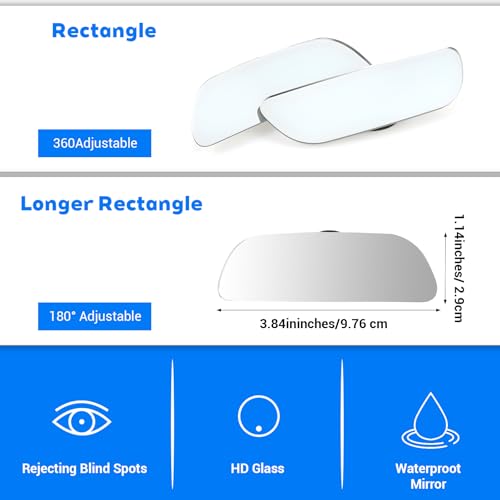 2 Pack Rectangle Blind Spot Mirror Glass Frameless Convex Wide Angle Rearview Blindspot Car Mirror Adjustable Car Auxiliary Mirrors For Universal Cars Truck Glass, Silver, 1.14×38.43inches