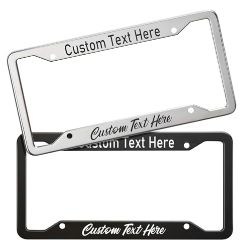 Metal Custom License Plate Frame - Rust-Proof Aluminum Car License Plate Holder for Front or Rear - Automotive Exterior Car Accessories for Women and Men - Including Screws (Black) - color: Black, size: 4 Holes