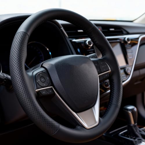 Car Leather Steering Wheel Cover for Toyota Tacoma Camry Rav4 Corolla Highlander Avalon Sienna Tundra Chevy Accessories 2026 1983-2026 Breathable Premium Leather, Anti-Slip Odorless Steering Wheels