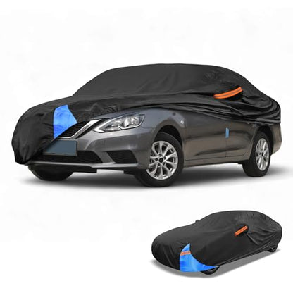 Waterproof All-Weather Universal Car Cover with Right Side Zipper, 190T Polyeste Black Blue Fits for Sedan 190" to 198" Length - size: Fit for Sedan Length 192" to 208"