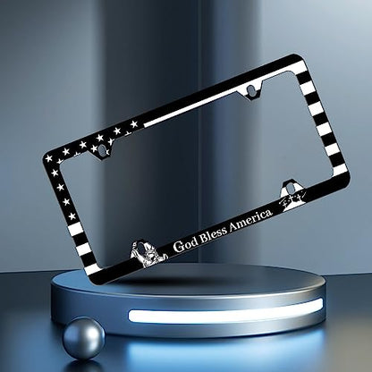 God Bless America License Plate Frame USA Flag License Plate Frames Personalise Stainless Steel Funny Design Compatible with Standard License Plate Holder for USA and Canada 6 X 12 with Screws - color: God Bless America