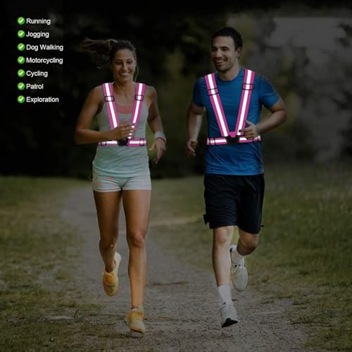 Reflective Vest Running Gear, 2Pack High Visible Safety VES for Cycling Jogging Running Walking, Adjustable for Men Women Kids - color: 2 x Pink