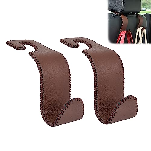 Amooca Car Seat Headrest Hook Universal Vehicle Storage Hanger Leather with Metal Car Seat Back Organizer for Handbag Purse Coat Brown 2 Pack - color: Brown, size: 2 Pack