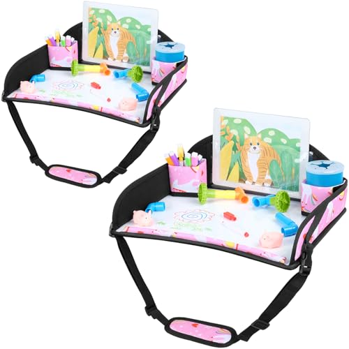 COOLBEBE Kids Travel Tray for Toddler Car Seat, Travel Tray for Airplane, Toddler Car Seat Lap Tray, Carseat Table Tray for Kids (Pink Unicorn, 2Pack) - color: Pink Unicorn -2PCS