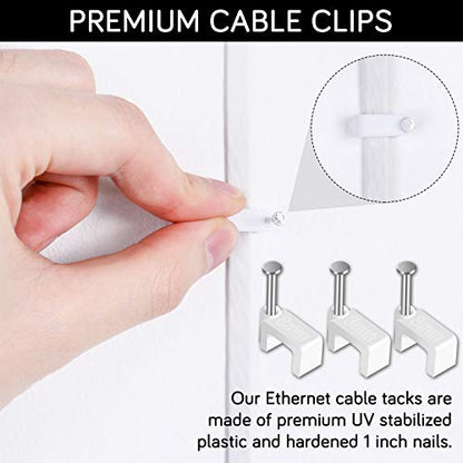 Cable Clips - CableGeeker 100 Pieces Ethernet Cable Clips with Nails 8mm Cord Holder for Cat6 Cat7 Flat Ethernet Cable (White) - style: Nail in Flat Cable Clips 100Pcs