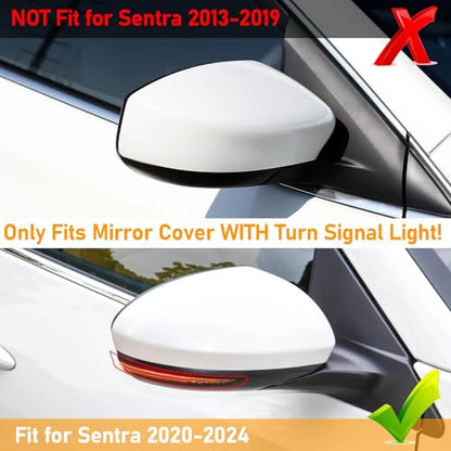 Moonlinks Compatible with Nissan Sentra 2020 2021 2022 2023 2024 Side Mirror Cover Replacement, Pure White Right Passenger Side Clip-on Mirror Cap for Sentra S/SR/SV/Sense/Advance/Exclusive - color: Right Pure White