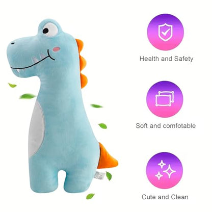 PandaEar Car Seat Belt Covers for Kids - Ultra Soft Machine Washable Dinosaur Seatbelt Pillow - Universal Shoulder Pad for Car Seats, Booster Seats & Strollers - Neck & Head Support for Travel (Blue)