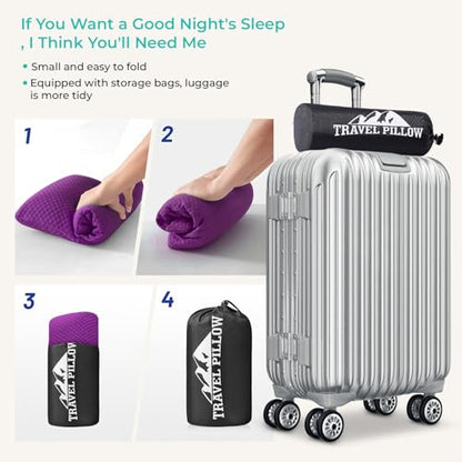 Travel Pillow Memory Foam Pillows, Camping Pillow-Compressible Medium Firm, Breathable Cover, Ideal Backpacking Hiking, Bed Pillows, Airplane and Car (Purple, S) - color: Purple, size: S-15.7*9.8in