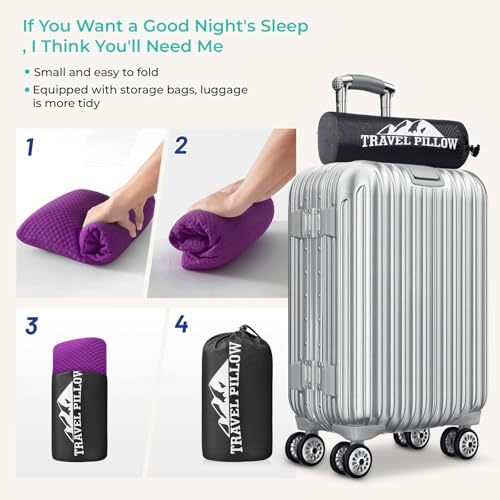 Travel Pillow Memory Foam Pillows, Camping Pillow-Compressible Medium Firm, Breathable Cover, Ideal Backpacking Hiking, Bed Pillows, Airplane and Car (Purple, M) - color: Purple, size: M-17.7*11.8in