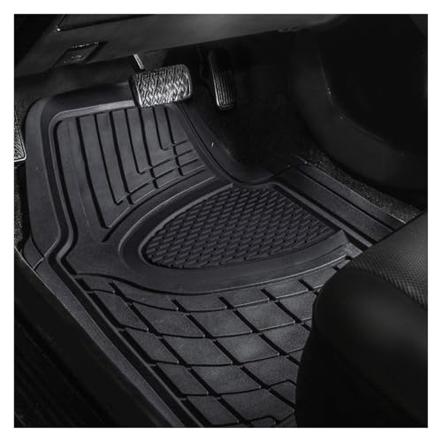 Heavy-Duty Rubber Car Floor Mats - Universal Fit Full Set for Sedans, SUVs, and Trucks - Climaproof & Trimmable - Black