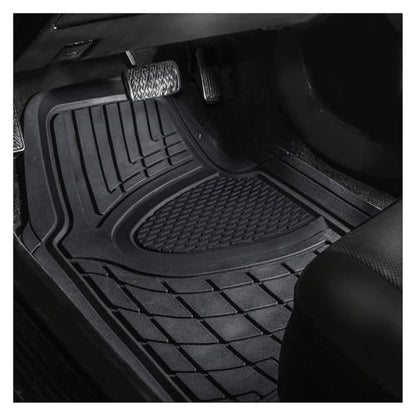 Heavy-Duty Rubber Car Floor Mats - Universal Fit Full Set for Sedans, SUVs, and Trucks - Climaproof & Trimmable - Black