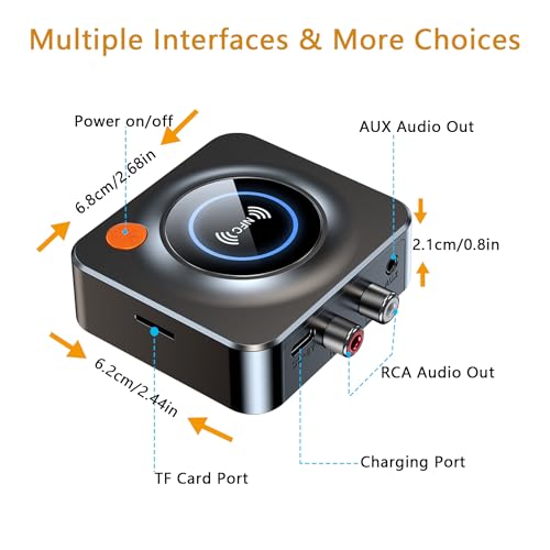 Bluetooth Receiver for Home Stereo, NFC Quick Pair,3.5mm AUX/RCA,TF Card Slot,Wireless Bluetooth Audio Adapter Low Latency for Home Music Streaming Stereo System