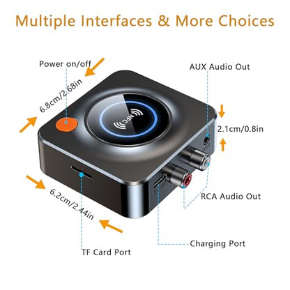 Bluetooth Receiver for Home Stereo, NFC Quick Pair,3.5mm AUX/RCA,TF Card Slot,Wireless Bluetooth Audio Adapter Low Latency for Home Music Streaming Stereo System