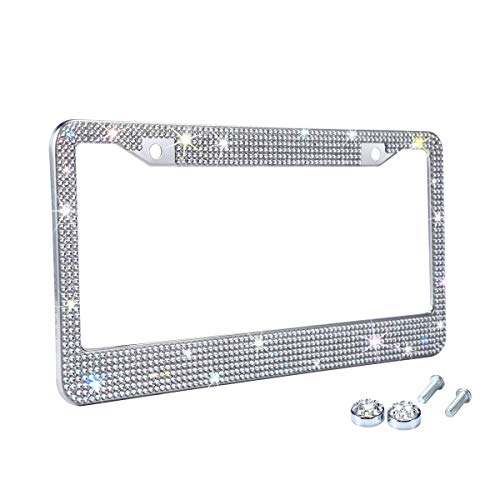 White Rhinestone Bling License Plate Frame for Women, Metal Rust-Proof Car Plate Frame Cute Bling Car Accessories for Women Girls (1) - color: White, size: 1pc