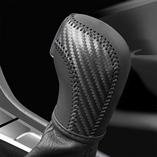 JIECHEN Auto Car Leather Gear Shift Knob Cover for Golf Jetta Passat Tiguan Atlas Beetle GLI Eos CC Sportwagen Jetta Hybrid R GTI Accessories (Black) - color: Black