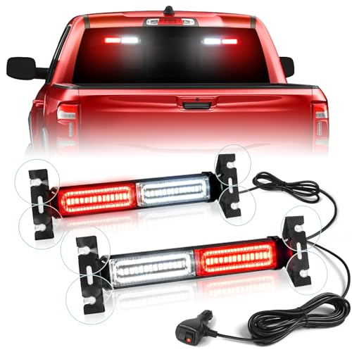 HLauto 1002L Emergency Strobe Traffic Advisor Light Bar: 40LED Dash Safety Warning Flashing Front/Rear Windshield Visor Light for Construction Vehicle, Trucks (2x10.7inch, Red White) - color: #06 Red/White