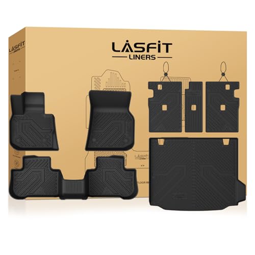 LASFIT Floor Mats & Cargo Mat & Backrest Mats for 2018-2024 BMW X3 30i M M40i M Competition Custom Fit TPE All Weather 1st & 2nd Row Car Mats and Trunk Liners Accessories - size: 2) X3 2018-2024 | Full Set with Backrest Mats