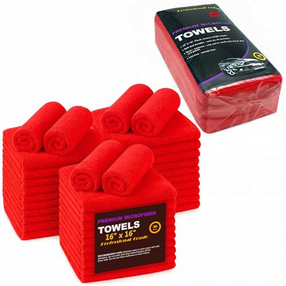Red Microfiber Cleaning Towels, 3 Dozen Dual-Sided Cleaning Cloths Bulk Pack, Ultra Soft Plush Wash-Cloths, Micro-fiber Detailing Cleaning Cloths for Car, Household and Commercial (Red, 16" x 16") - color: Red, size: 16" x 16"