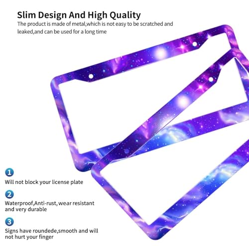 Galaxy Starry License Plate Frame - Starry Sky Purple Steering Wheel Cover Purple Cars Decor Aluminum Galaxy Plate Frame Cover Standard Us Ca Vehicles - color: Purple Galaxy