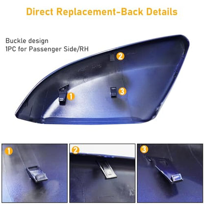 Moonlinks Compatible with 2016-2021 Honda Civic Mirror Cover Replacement for Passenger Side,Aegean Blue Metallic for 10th Gen Civic,2019-2022 Insight,RH Side Rearview Mirror Cap Trim(1PC) - size: 10th-Right Blue