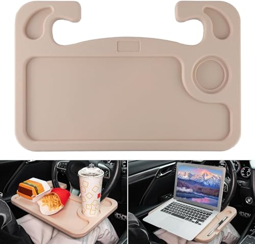 JUSTTOP Car Steering Wheel Desk, Travel Car Accessories, Car Stand Trays for Eating, Multipurpose Car Steering Wheel Desk Tray Table(Cream) - color: Cream