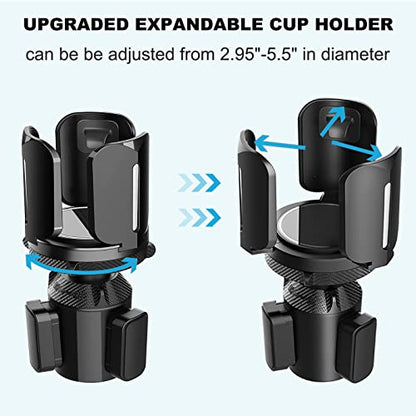 Upgraded 64oz Large Cup Holder Expander with Coaster for Car, Expandable Cup Holder Adapter with Adjustable Base, Universal Compatible with Yeti, Hydro Flasks, Owala, Other Big Bottles Mugs Drinks