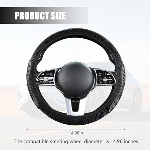 Elastic Stretch Car Steering Wheel Cover, Breathable No Inner Ring Vehicle Steering Wheel Protector, 15 Inch Ice Silk Anti Slip Automotive Accessories, Universal Fit (Black) - color: Black