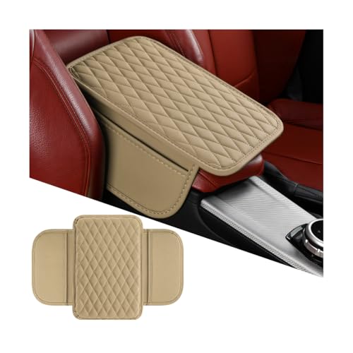 Mandark Car Center Console Cover, Microfiber Leather Vehicle Armrest Protector Cushion with 2 Storage Bags, Auto Interior Arm Rest Seat Box Pad Accessories, Universal for SUV, Sedan, Truck (Beige) - color: Beige