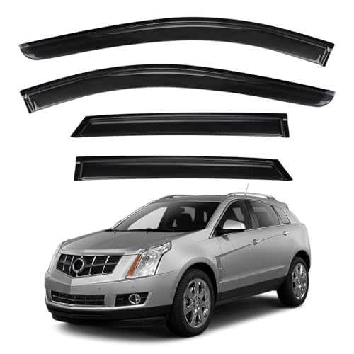4pcs Smoke Tint Sun Rain Guard Vent Window Visors Compatible with 2010-2016 Cadillac SRX, Outside Mount Tape On Style Acrylic Set of 4 Front+Rear - size: Compatible with 2010-2016 Cadillac SRX