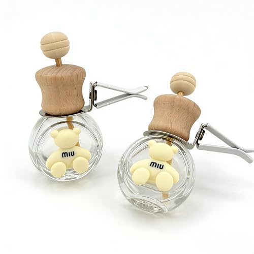 2 Pack Car Air Freshener Diffuser Bottle Refillable Empty Glass Perfume Bottle with Vent Clip, Drift Car Air Freshener Clip Essential Oil Diffuser for Car Oil Diffusers Interior Decor-A3 - size: Bear-A3 - 2PCS