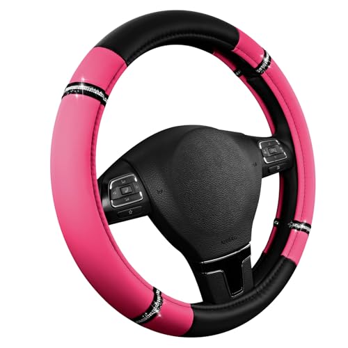 Road Comfort Leather Steering Wheel Cover – Premium Anti-Slip Car Steering Wheel Grip Cover – Universal Fit for 14.5”–15” Cars, Trucks & SUVs - Hotpink - color: Hotpink