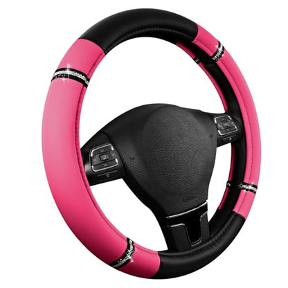 Road Comfort Leather Steering Wheel Cover – Premium Anti-Slip Car Steering Wheel Grip Cover – Universal Fit for 14.5”–15” Cars, Trucks & SUVs - Hotpink - color: Hotpink