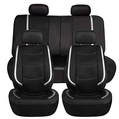 FH Group Full Set Faux Leather Car Seat Covers - Universal Fit, Low Back Front Seat Covers, Airbag Compatible, Split Bench Rear, Seat Cover for SUV, Sedan, White - color: White, style: Seat Covers