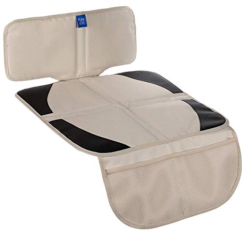 funbliss car seat Protector for Child car seat Beige Thick Padding Carseat Kick Mat with Organizer Pockets,Waterproof 600D Fabric,Vehicle Dog Cover Pad for SUV Sedan Leather Seats - color: Beige