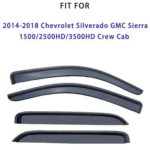Tape-On Window Visors Rain Guards Compatible with 2014-2018 Chevrolet Silverado GMC Sierra 1500/2500HD/3500HD Double Cab, Durable Smoke Deflectors,Side Window Shades Rain Snow Sun Wind Protection - size: For Silverado/Sierra Crew Cab 2014-2018