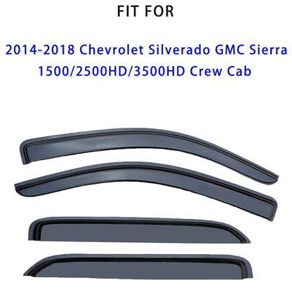 Tape-On Window Visors Rain Guards Compatible with 2014-2018 Chevrolet Silverado GMC Sierra 1500/2500HD/3500HD Double Cab, Durable Smoke Deflectors,Side Window Shades Rain Snow Sun Wind Protection - size: For Silverado/Sierra Crew Cab 2014-2018