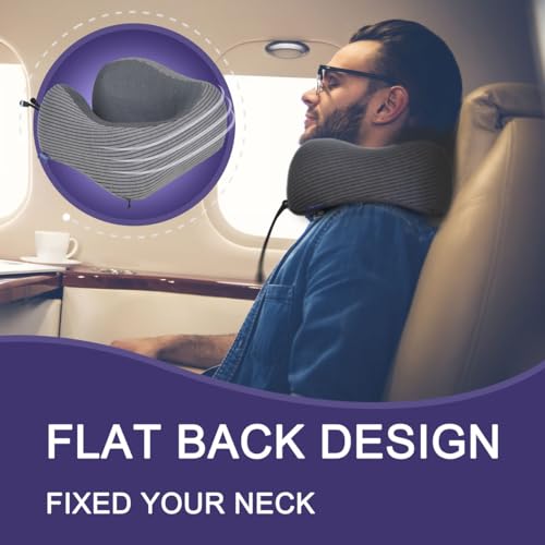 napfun Neck Pillow for Travel with Travel Pouch, Sleep Mask & Earplugs, Memory Foam Airplane Pillow for Headrest Sleep with Eyeshades, Plane Essentials with Eye Blindfold, Dark Gray Striped Kit - color: Dark Gray Striped Kit